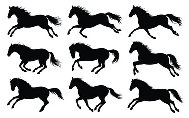 Vector art of silhouette of running horses, vector illustration