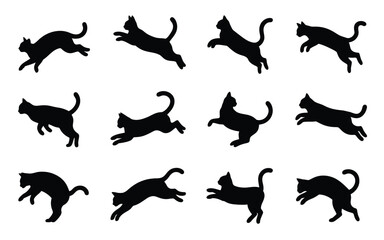 Fototapeta premium Vector art of silhouette of jumping cats, vector illustration