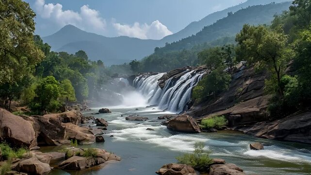 Athirappilly Falls panoramic beauty, a stunning view of the waterfall landscape