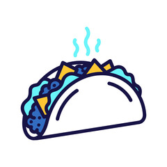 Taco Icon with Fresh Ingredients and Steaming Aroma for Culinary Designs