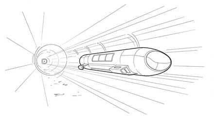 Dynamic spaceship hurtling through abstract wormhole tunnel with speed lines, evoking futuristic travel, exploration, and scientific advancement for engaging sci-fi concepts.