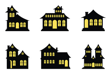 Silhouette Of A House Or Castle With Warm Light