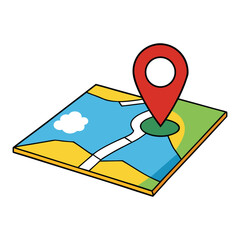 A detailed map marked with a red location pin, symbolizing navigation, direction, and pinpointing a specific place or destination for travel or business purposes.
