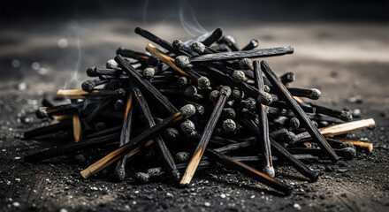 Symbol of Depletion and Burnout – Burnt Out Matches Pile