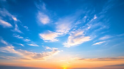 Fototapeta premium Vivid Sky at Sunset Blue Sky and Golden Clouds Above Horizon