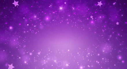 Purple starry night sky with glittering stars and sparkles.