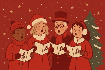 Fototapeta premium Festive carolers singing holiday joy.