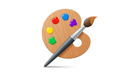 Artists palette with paint brush and colorful paint blobs, representing creativity and artistic expression