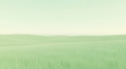 Obraz premium Serene Green Field Under a Pale Sky - A Minimalist Landscape.