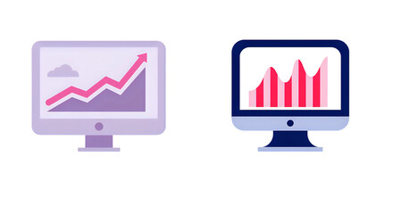 Computer screens displaying graphs and charts indicating financial growth and analysis