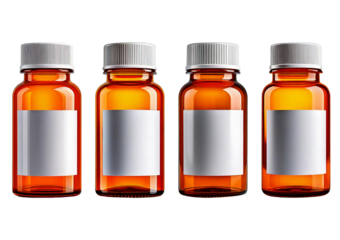 3D illustration of an orange transparent plastic medicine bottle, isolated on transparent or white background