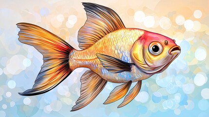 Vibrant Goldfish with Detailed Fins Against a Bokeh Background