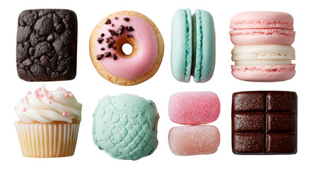 Colorful Collection of Isolated Pastries and Sweets on Transparent Background