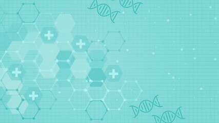 Science background featuring plus signs, hexagon shapes, and dna. Perfect for science presentations, websites, educational materials, or biology-related projects. Medical background loop animation. - Powered by Adobe