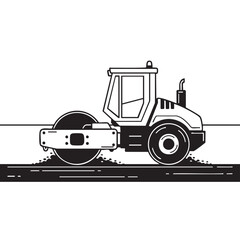 Naklejka premium A modern road roller compacts freshly laid asphalt, symbolizing efficient construction and infrastructure development in a clean, graphic illustration.