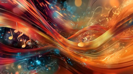 bstract representation of "Auld Lang Syne," visualized as flowing ribbons of golden light and musical notes, vibrant colors, dynamic composition