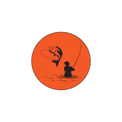 Logo of a person fishing in the sea. Suitable for use as a logo.