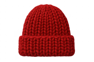 Red knitted beanie hat for winter fashion accessory