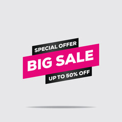 3D Pink & Black Big Sale Banner – Up to 50% Off, Modern Geometric Design