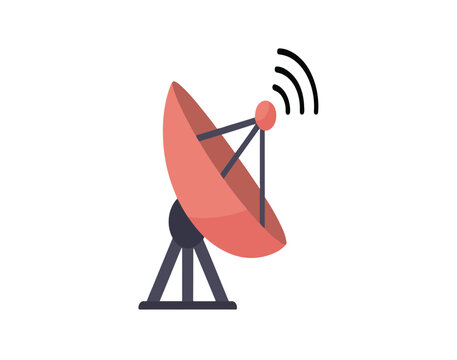 Red Satellite Dish Antenna with Signal Waves on White Background communication technology