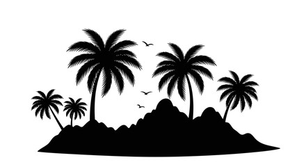 Obraz premium escape to paradise palms and birds define a serene island silhouette, isolated on transparent background