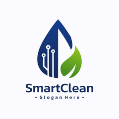 Eco-Tech Drop logo template design. Water drop, leaf and circuit board icon concept. Vector illustration