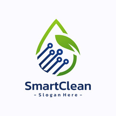 Eco-Tech Drop logo template design. Water drop, leaf and circuit board icon concept. Vector illustration