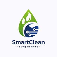 Eco-Tech Drop logo template design. Water drop, leaf and circuit board icon concept. Vector illustration