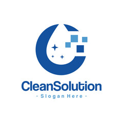 Clean Solution Technology Logo Template Design. Aqua sign, water droplet icon symbol. Vector illustration isolated