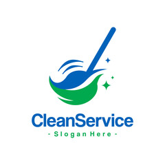 Abstract Eco-Broom Logo Design Template. Vector illustration of a cleaning service technology symbol.