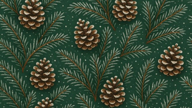 Pinecones pattern on green desktop wallpaper