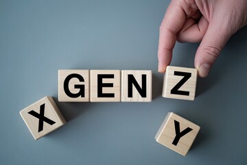 Hand places gen z block with x and y generations surrounding it concept