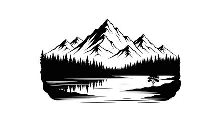 Fototapeta premium wild peaks pristine reflection in still lake, natures grand silhouette, isolated on transparent background