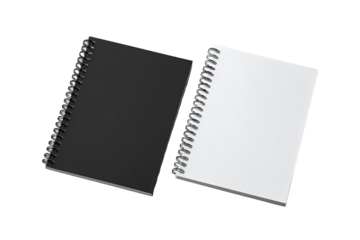 Two spiral-bound notebooks, black and white