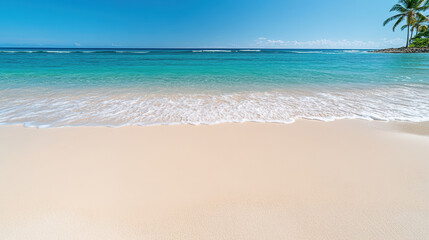 Obraz premium Serene tropical beach with turquoise water and soft white sand invites relaxation