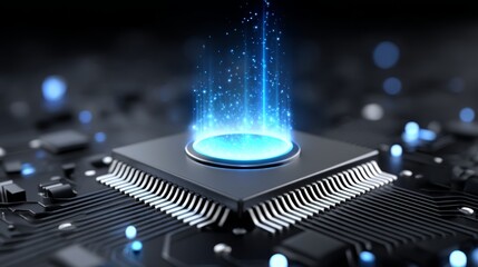 Futuristic Business Environment with Dynamic Chip Circuit Interface and Digital Readouts, Copy Space for Text