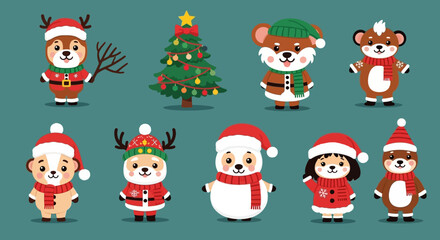 set of christmas characters