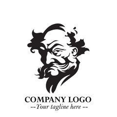 Classic Old Man Logo Symbol in Black on White Background with Vintage and Minimalist Design