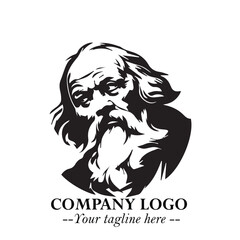 Classic Old Man Logo Symbol in Black on White Background with Vintage and Minimalist Design