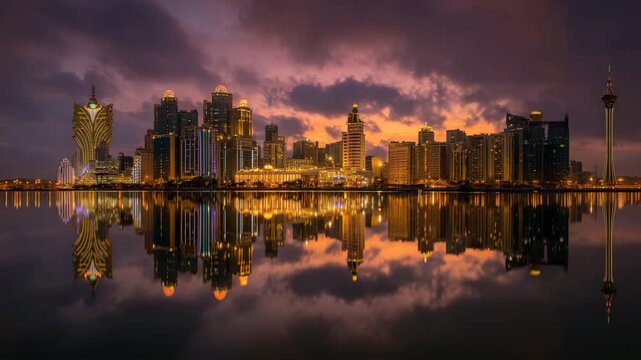 Macau skyline at golden sunset hour  