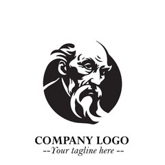 Classic Old Man Logo Symbol in Black on White Background with Vintage and Minimalist Design