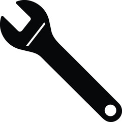 Adjustable Wrench Vector Illustration: Simple Black Spanner Tool Icon for Engineering and Maintenance on Transparent
