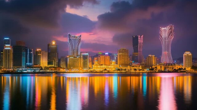 Colorful urban skyline of Macau at dusk
