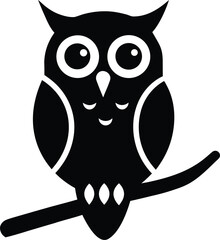 Stylized Owl Vector Graphic Minimalist Bird Illustration on Branch Nature Wildlife Symbol Simple Design for Print or Decoration