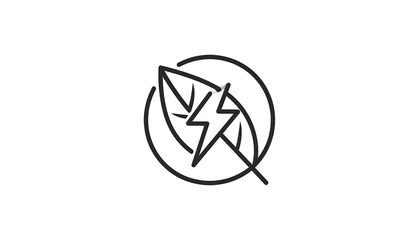 Fototapeta premium Monochromatic emblem of a leaf with a lightning bolt within a circle