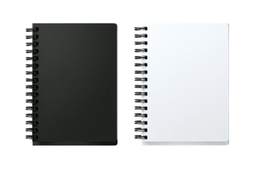 Two spiral notebooks, black and white