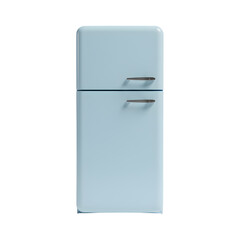 Sky Blue Pastel Retro Style Refrigerator Mockup Isolated on White Background, Vintage Kitchen Appliance