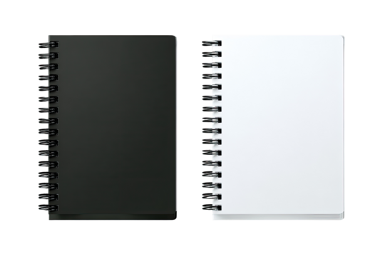 Two spiral notebooks, black and white