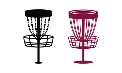 Two disc golf baskets illustration black and burgundy design element