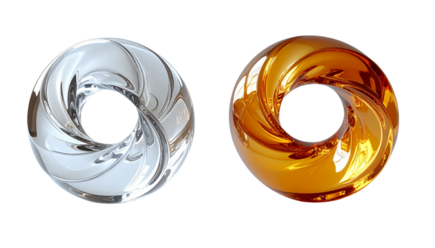 Glass and Gold Spiral Helix Set – isolated on transparent background